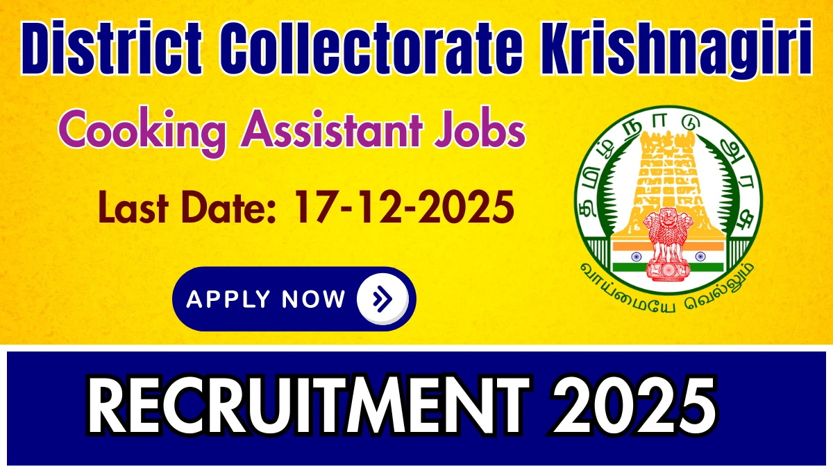 District Collectorate Krishnagiri Cooking Assistant Recruitment 2025: Apply for 146 Posts