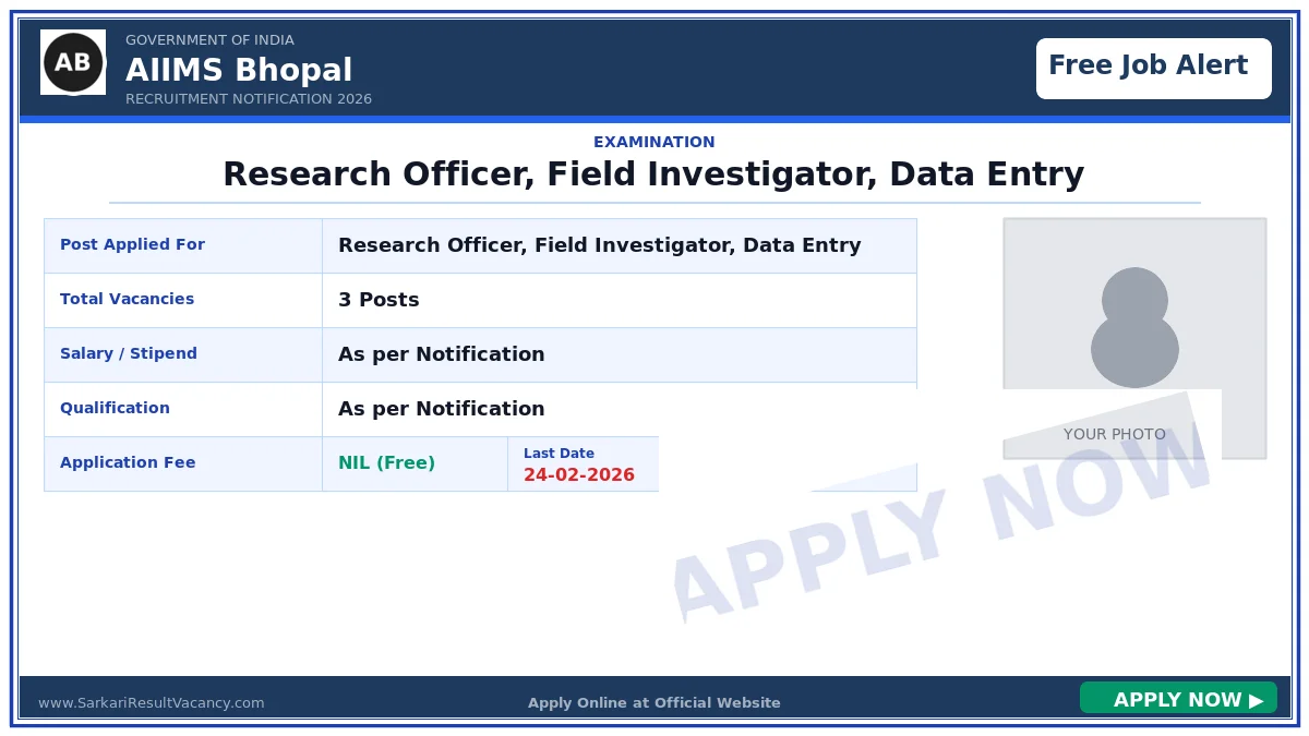 AIIMS Bhopal ART Centre Recruitment 2026 - 3 Vacancies