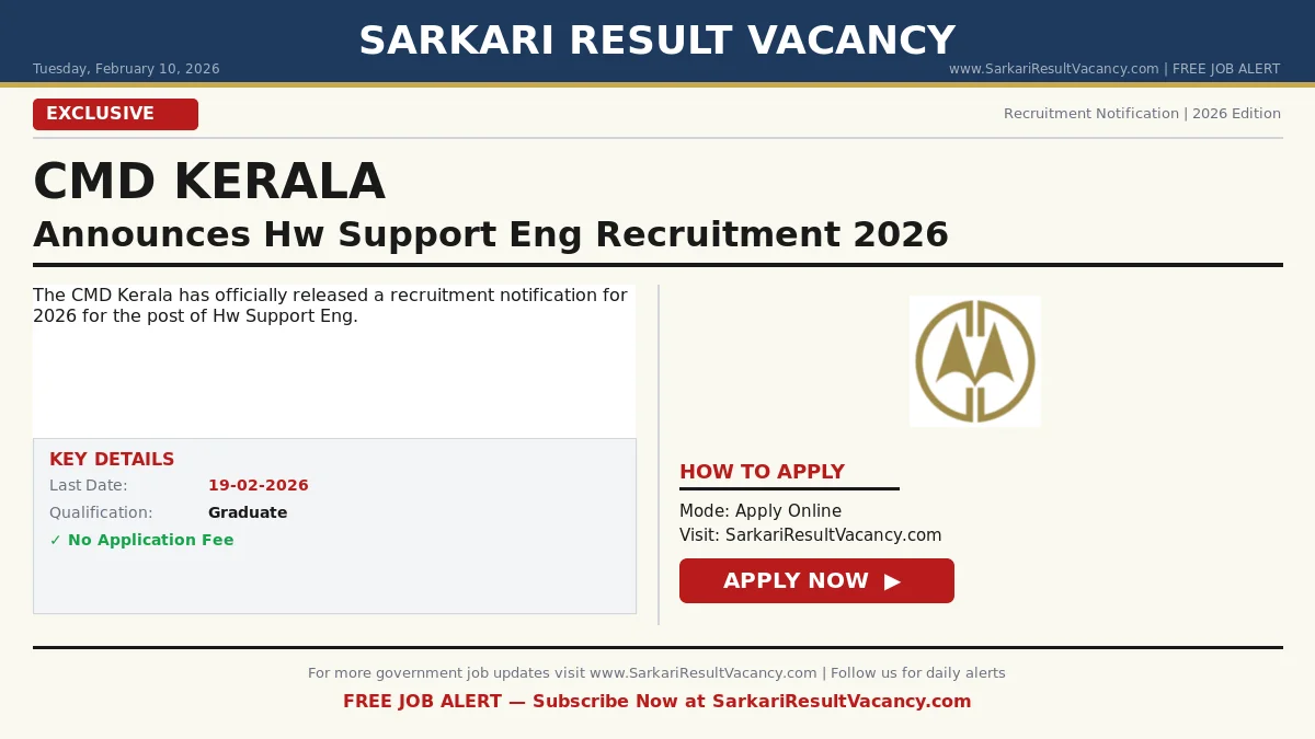 CMD Kerala Senior Hardware Support Engineer Recruitment 2026