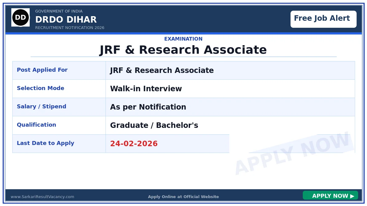 DRDO DIHAR Walk-in Interview 2026