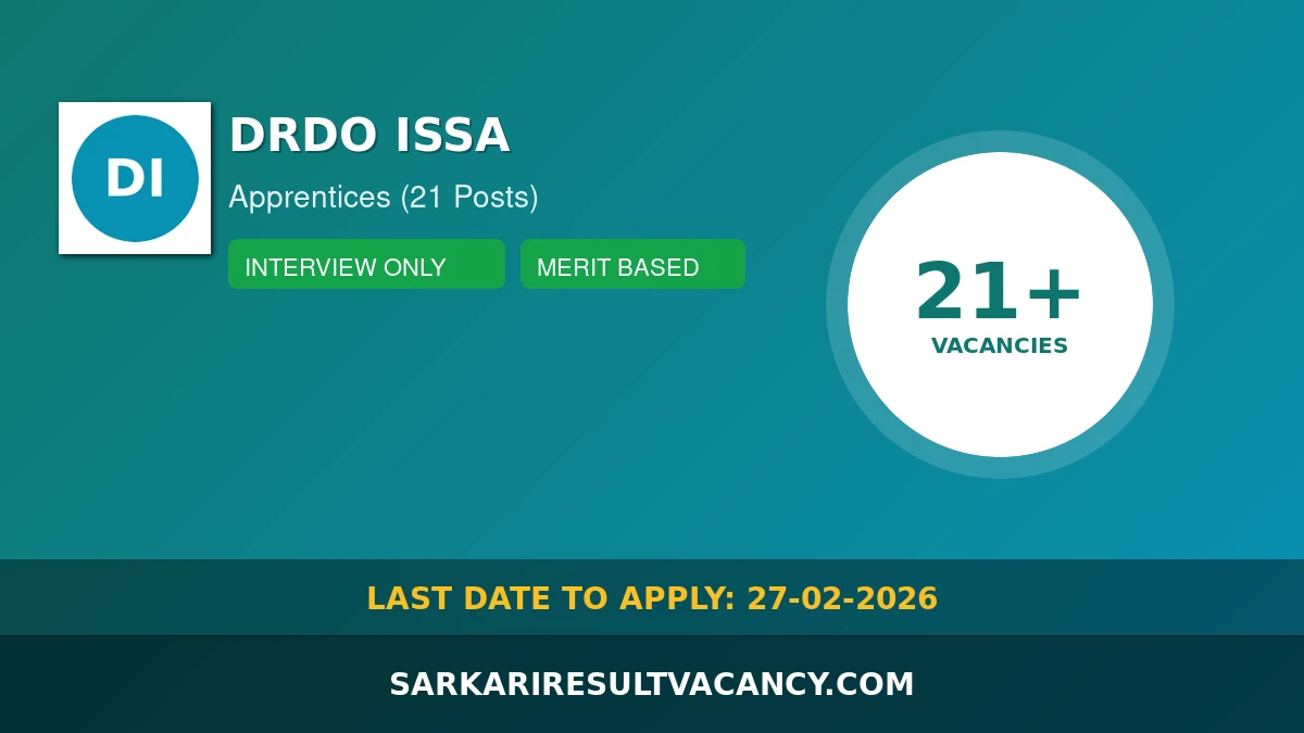 DRDO ISSA Recruitment 2026 - 21 Apprenticeship Posts