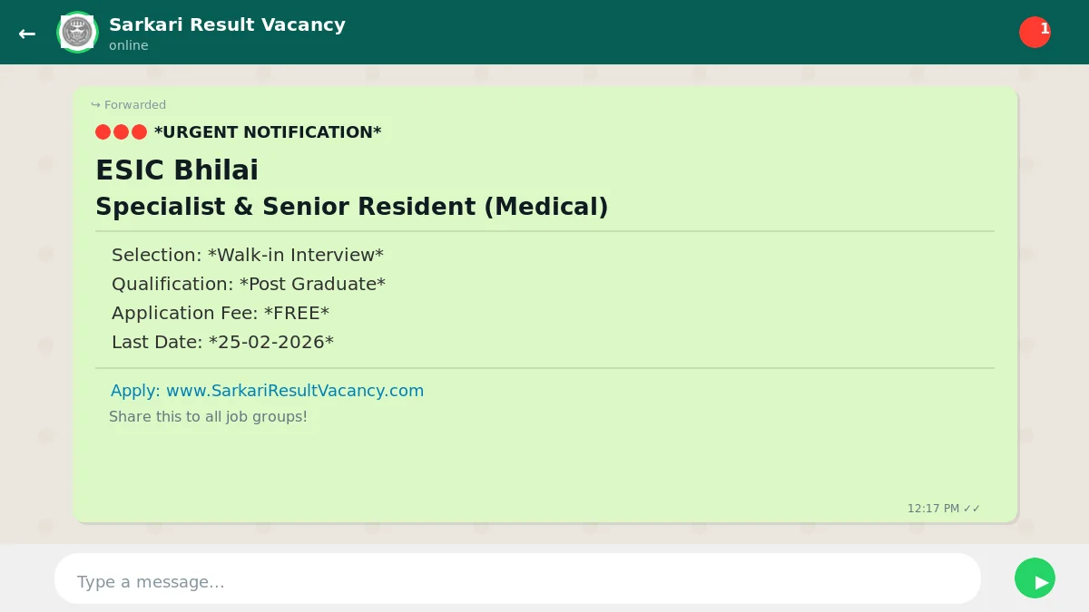 ESIC Bhilai Walk-in Interview 2026