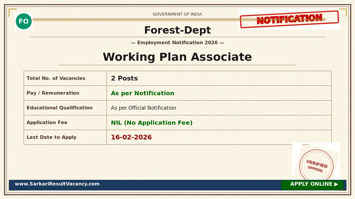 Uttarakhand Forest Department Working Plan Associate Recruitment 2026