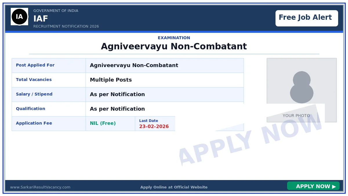 IAF Agniveervayu Non-Combatant Agnipath Recruitment 2026