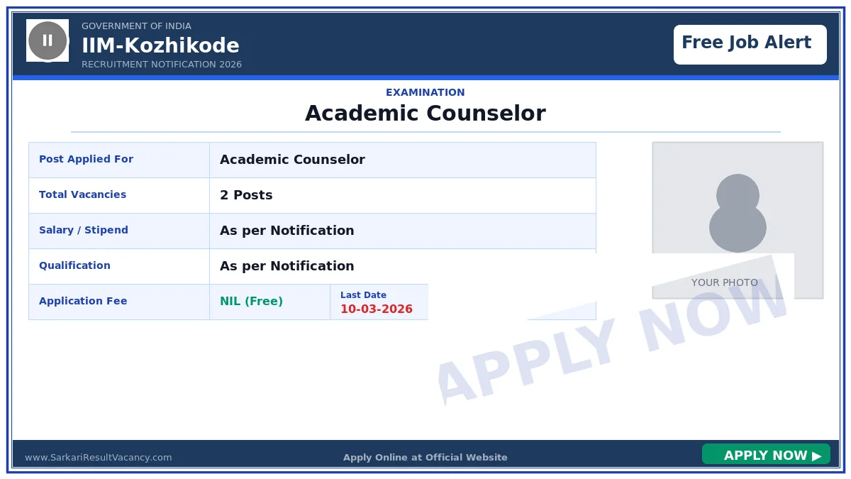 IIM Kozhikode Academic Counselor Recruitment 2026