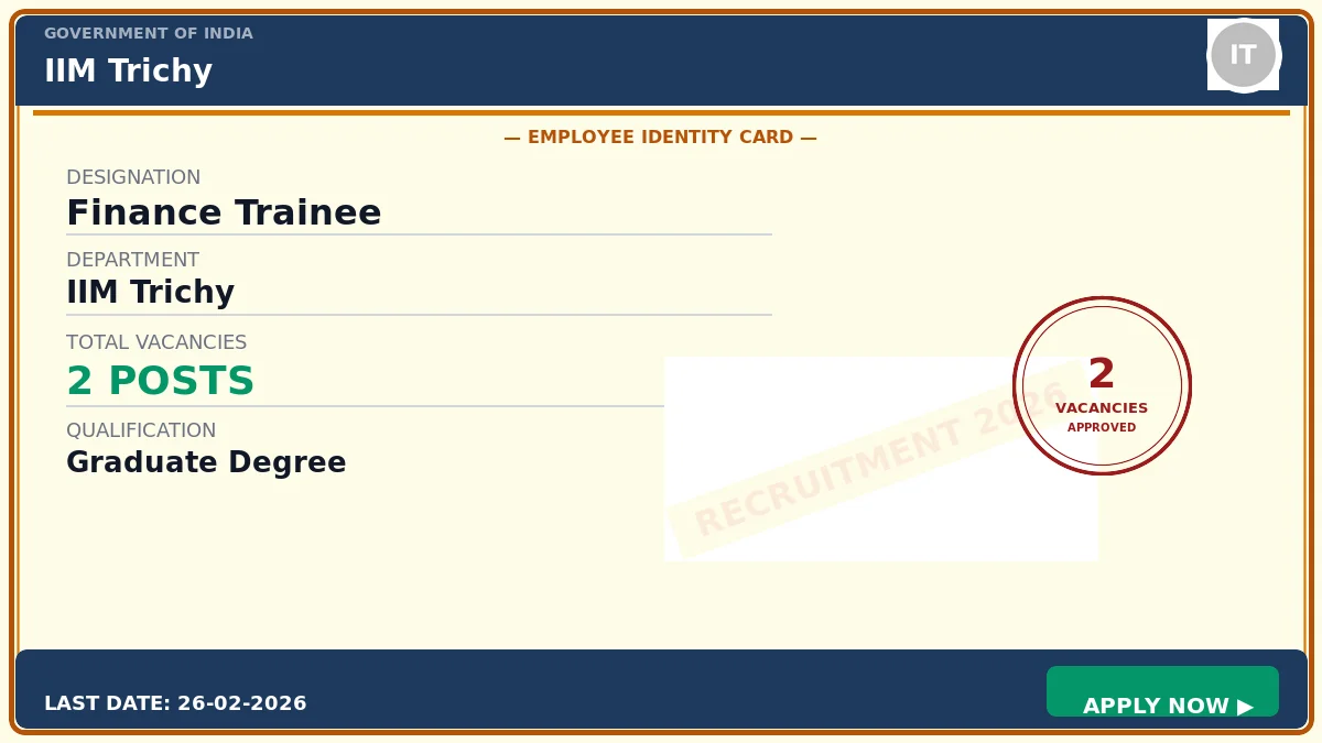 IIM Trichy Finance Trainee Recruitment 2026 - 2 Vacancies