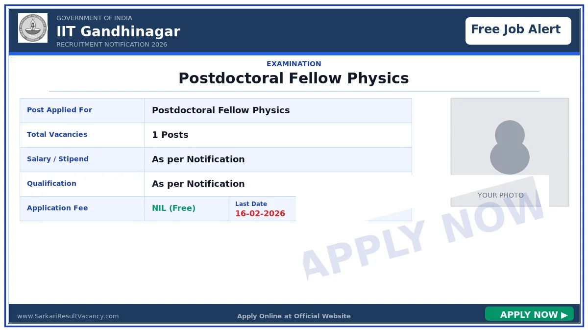 IIT Gandhinagar Postdoctoral Fellow Physics Recruitment 2026
