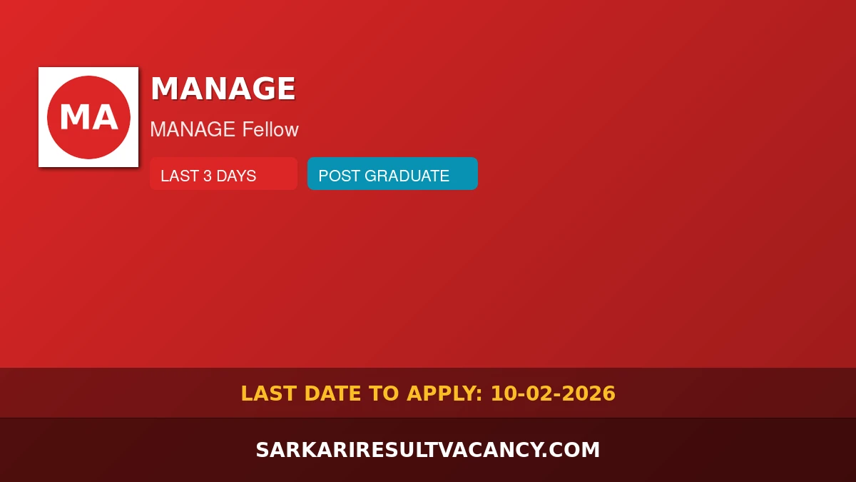 MANAGE Fellow Recruitment 2026 - 2 Vacancies