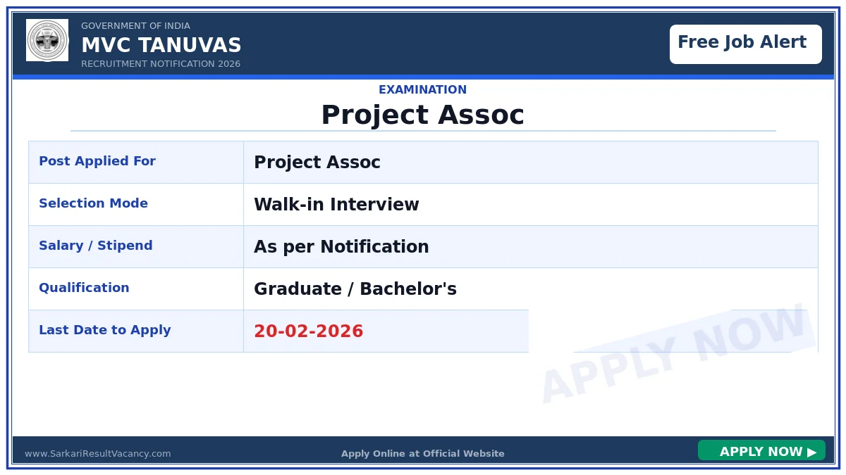 MVC TANUVAS Project Associate Walk-in Interview 2026