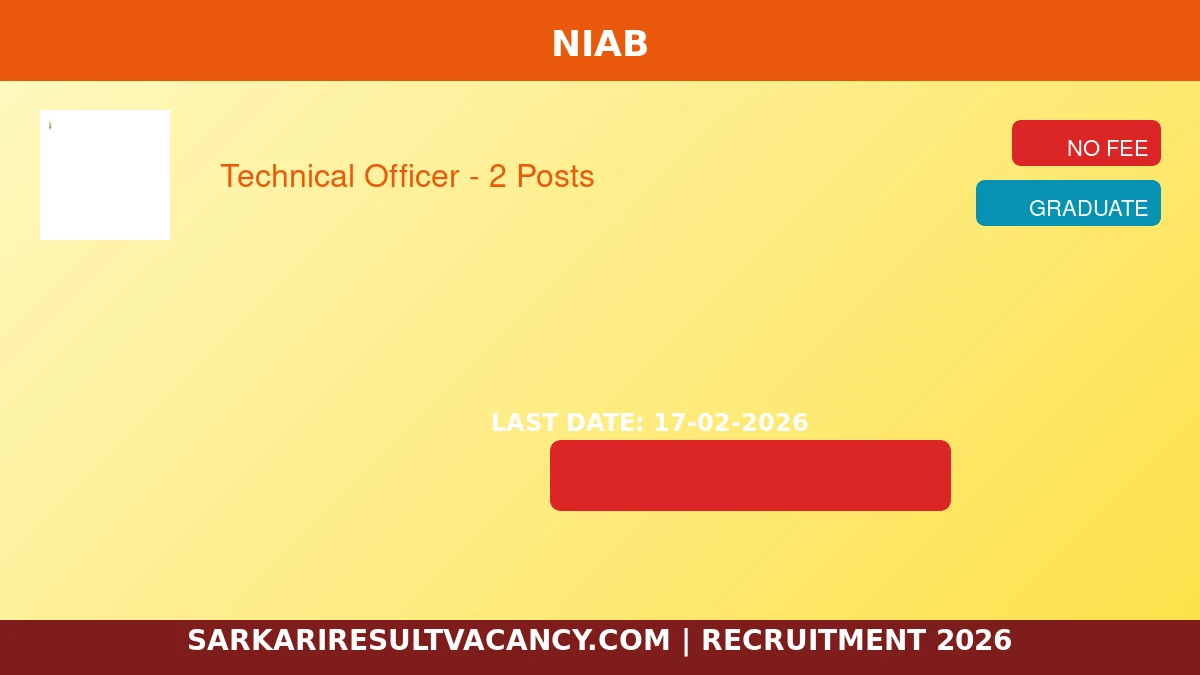 NIAB Recruitment 2026 - 2 Technical Officer Posts