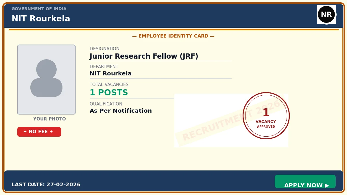 NIT Rourkela JRF Recruitment 2026 - 1 Vacancy