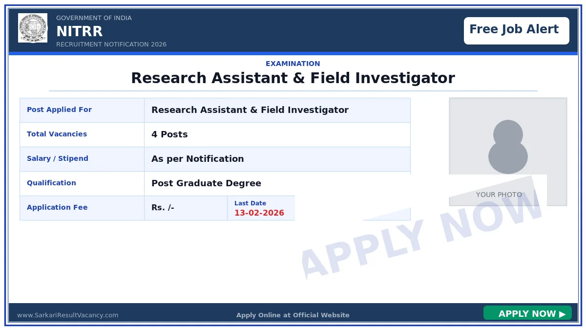 NIT Raipur Recruitment 2026 - Research Assistant & Field Investigator