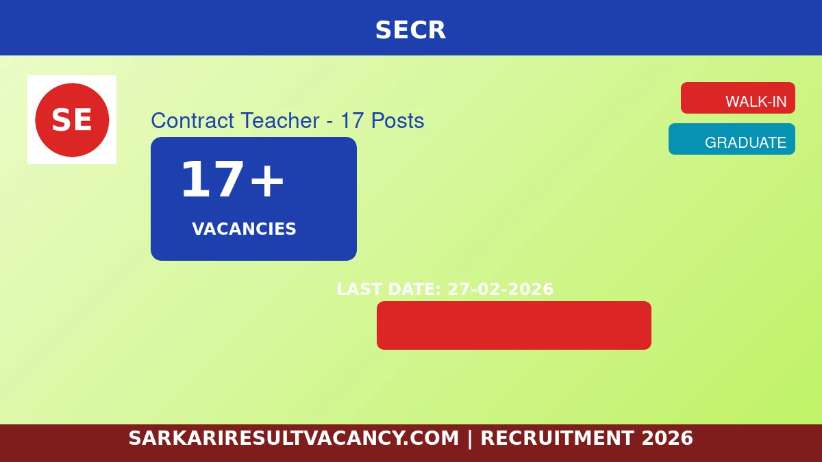 SECR Recruitment 2026 - 17 Contract Teacher Posts