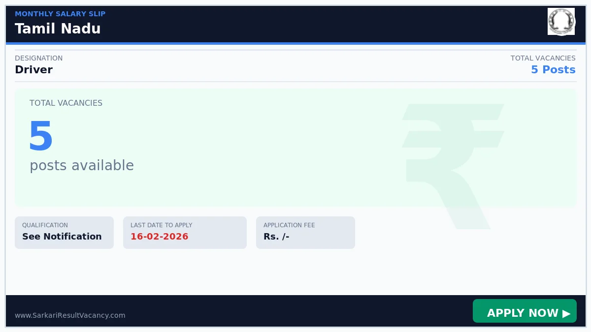 Tamil Nadu Driver Recruitment 2026