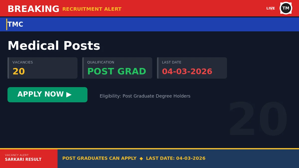 Tata Memorial Centre Recruitment 2026 - 20 Medical Posts